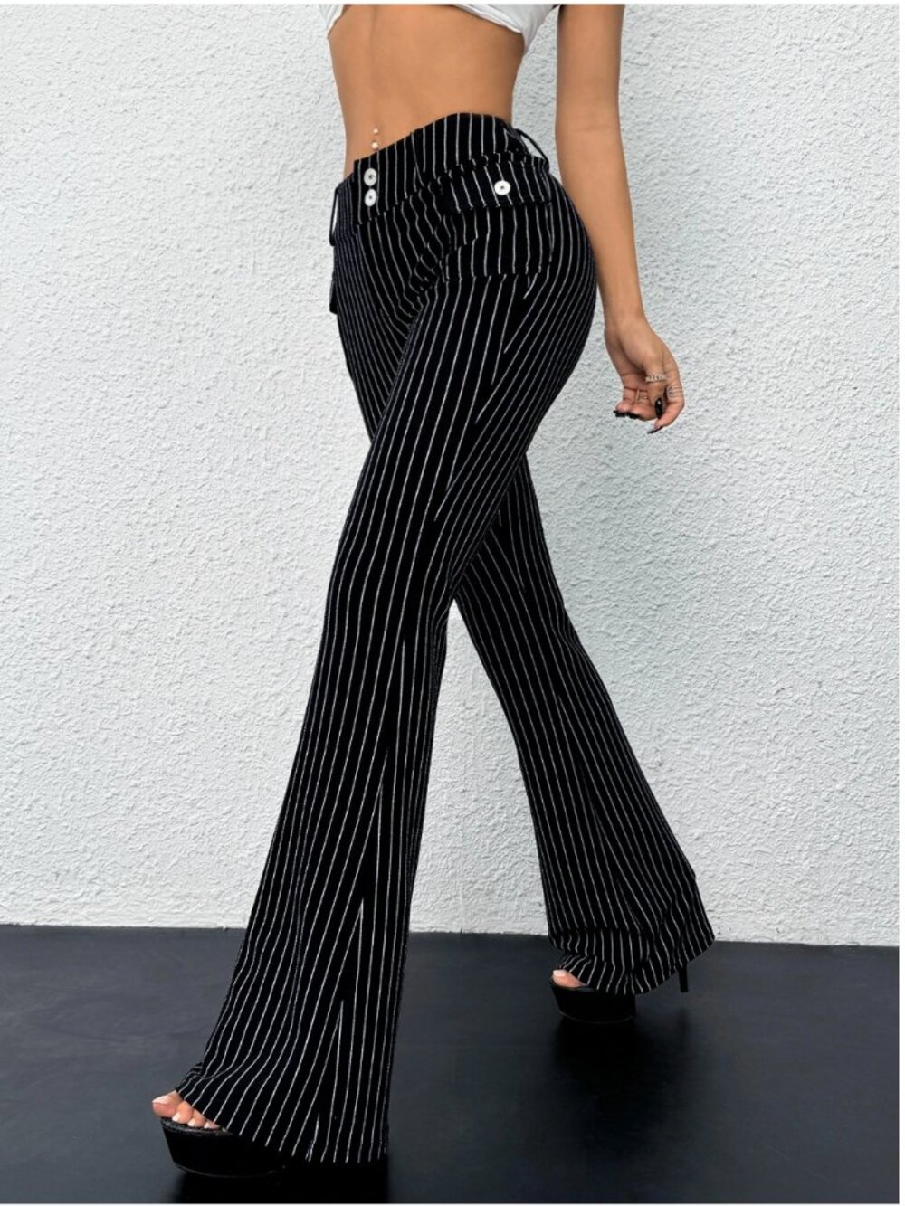 Black Pin Stripe Flared Pants Size Small